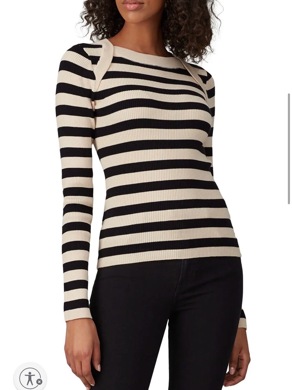 The It Girl Top Current/Elliott Black & Cream stripe long sleeve ribbed sweater - Picture 2 of 7